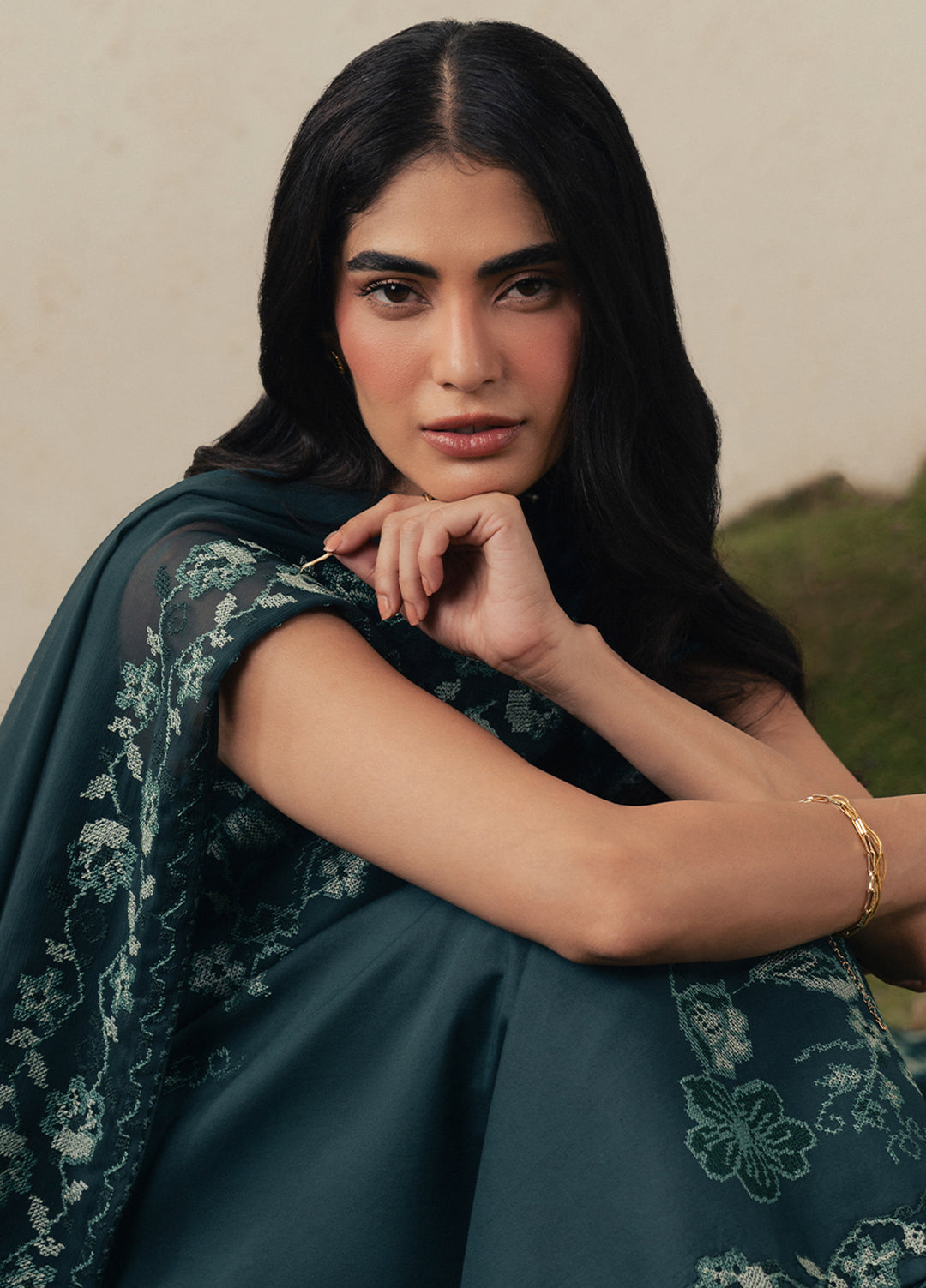 Moonsoon Edit by Cross Stitch Unstitched Embroidered Cambric 3 Piece Suit CS26UCM Emerald Teal - Casual Collection
