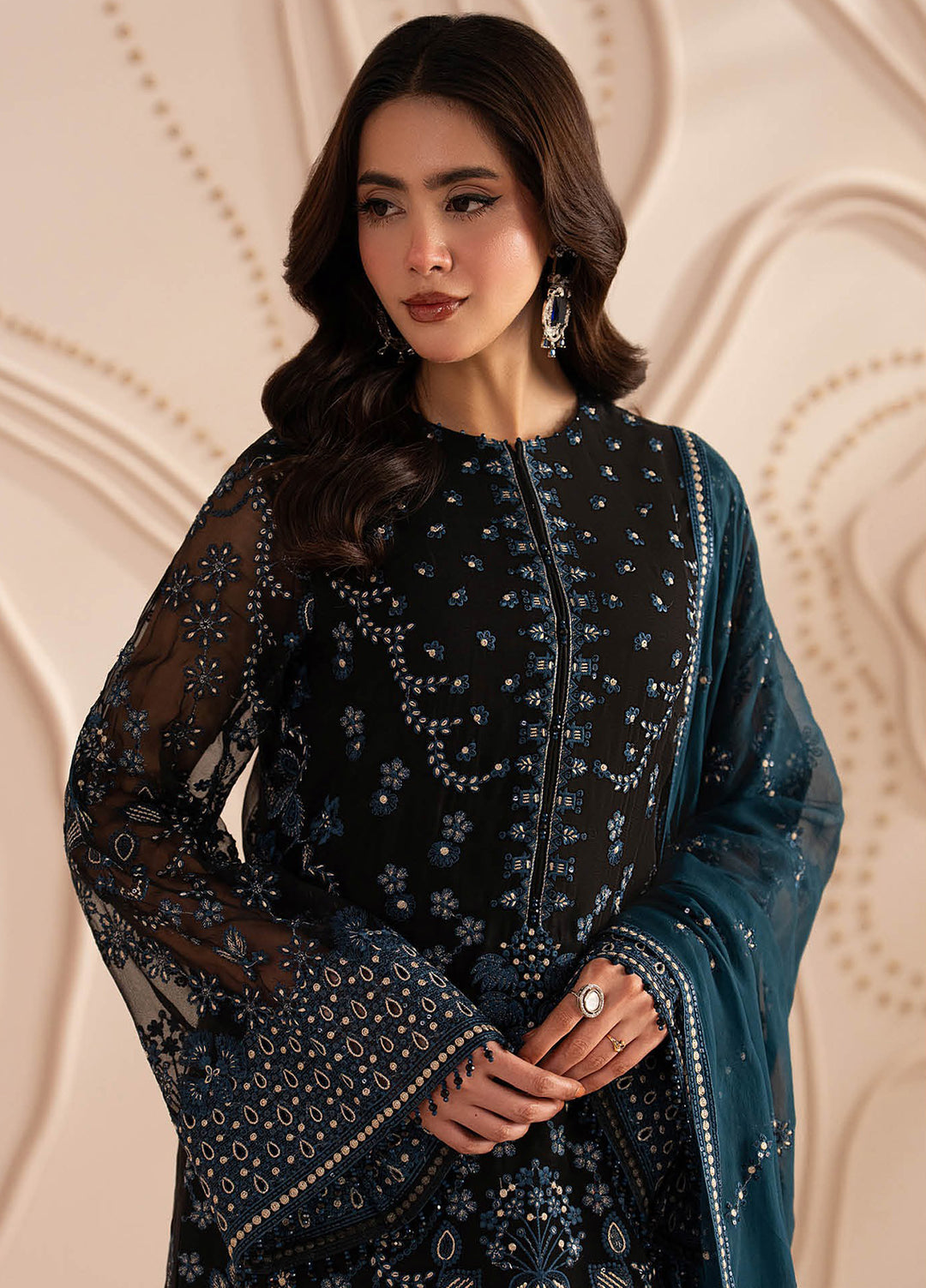 Lamisah by Lavish Premium Unstitched Embroidered Chiffon 3 Piece Suit LVP26UCL Black Noir - Festive Collection
