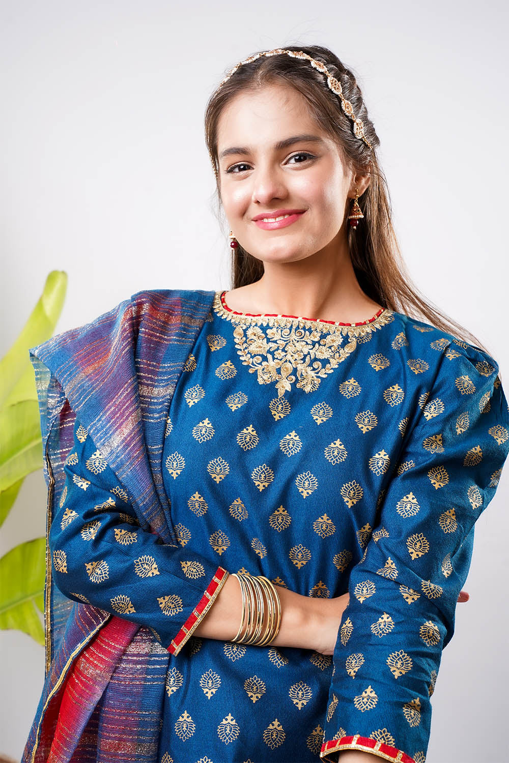 Senorita Girls RTW Solids Chambray 3 Piece Suit GDD-03254 Eid Collection