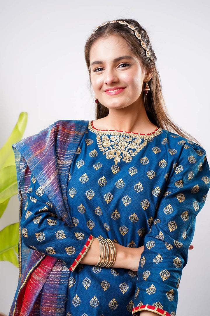 Senorita Girls RTW Solids Chambray 3 Piece Suit GDD-03254 Eid Collection