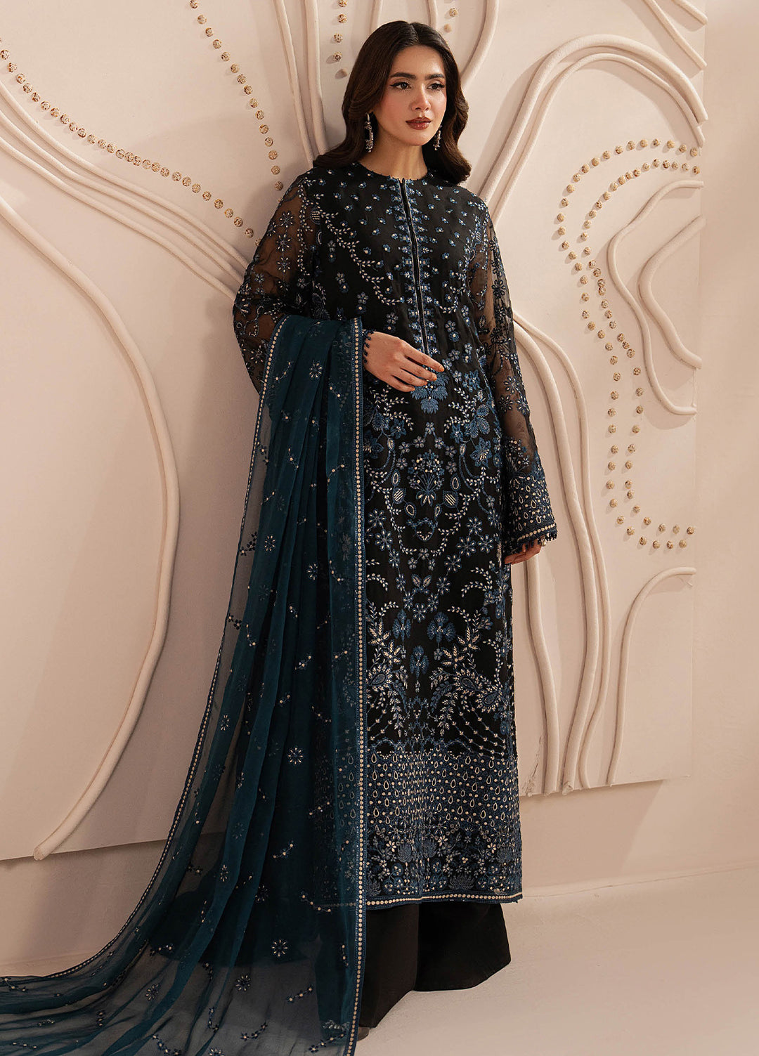 Lamisah by Lavish Premium Unstitched Embroidered Chiffon 3 Piece Suit LVP26UCL Black Noir - Festive Collection