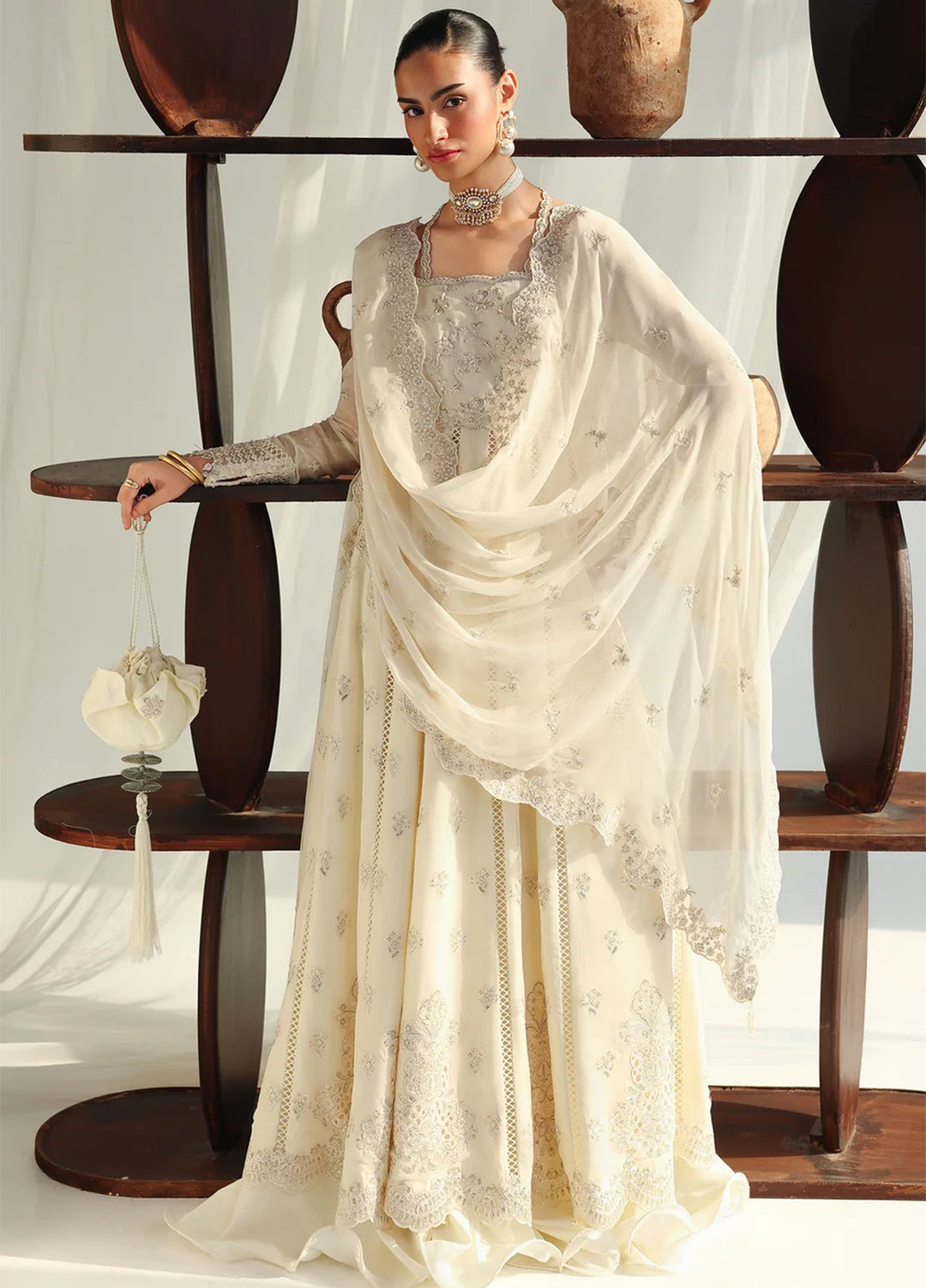 Qalamkar Unstitched Embroidered Chiffon 3 Piece Suit QLK26UCF Amera QCC-07 - Festive Collection