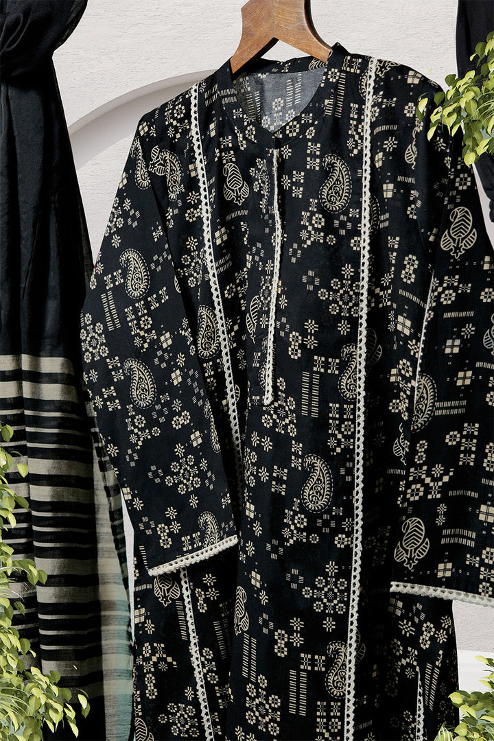 Senorita Women RTW Women Black and Fawn Casual 3 Piece Suit Cotton Lawn Printed LAD-02698 - Summer Collection