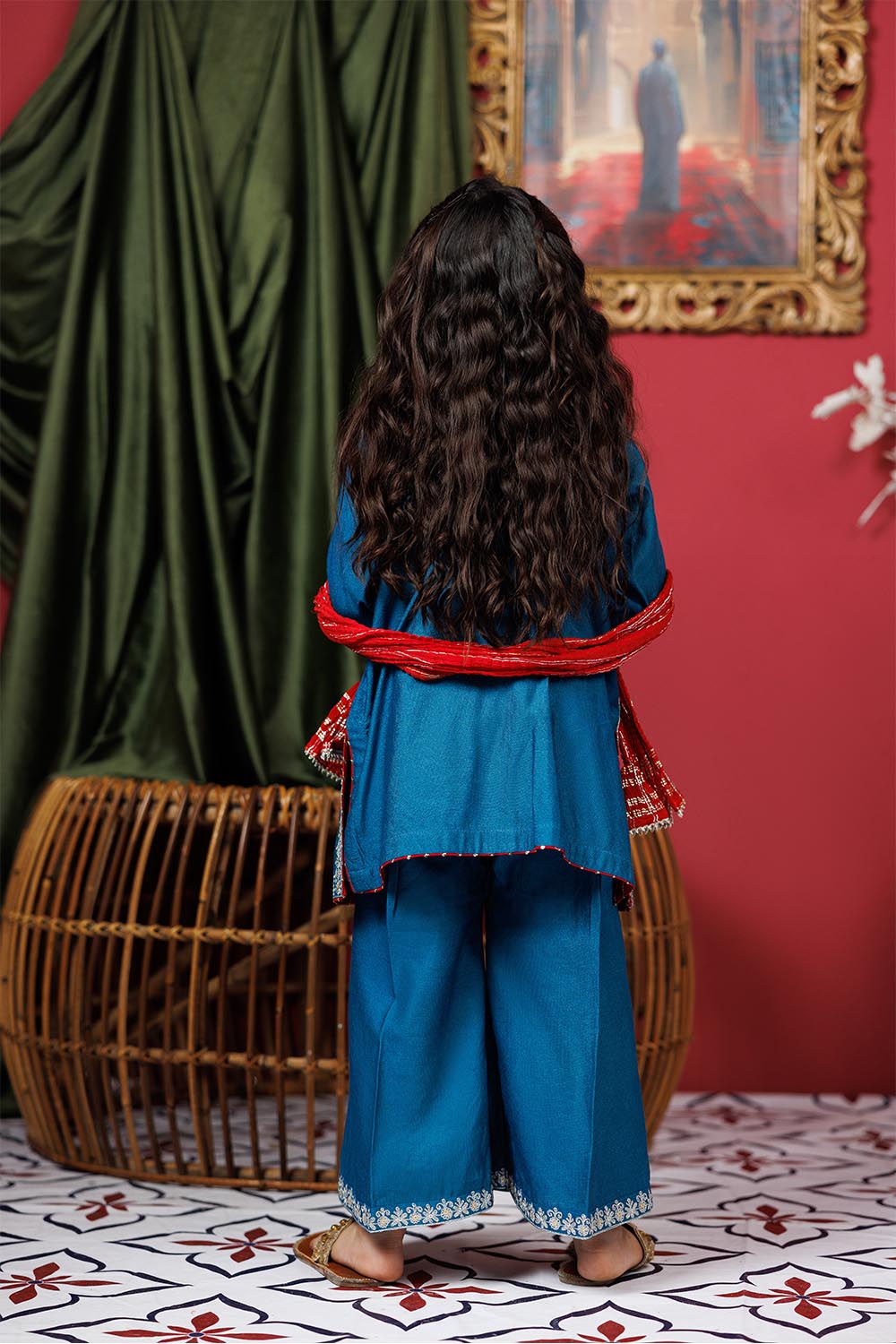 Senorita Kids RTW Turquoise Blue and Golden Formal 3 Piece Suit Viscose Chambray Katan KDD-03071 - Summer Collection