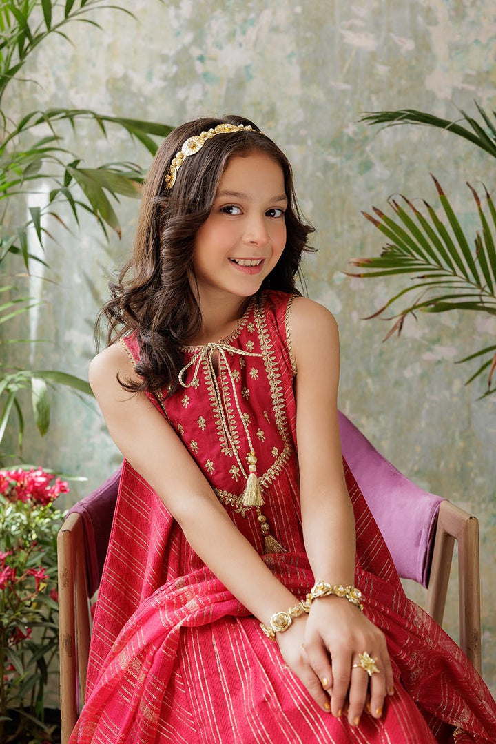 Senorita Kids RTW Red and Gold Casual Plus 3 Piece Suit Viscose Dobby KBD-02917 - Summer Collection