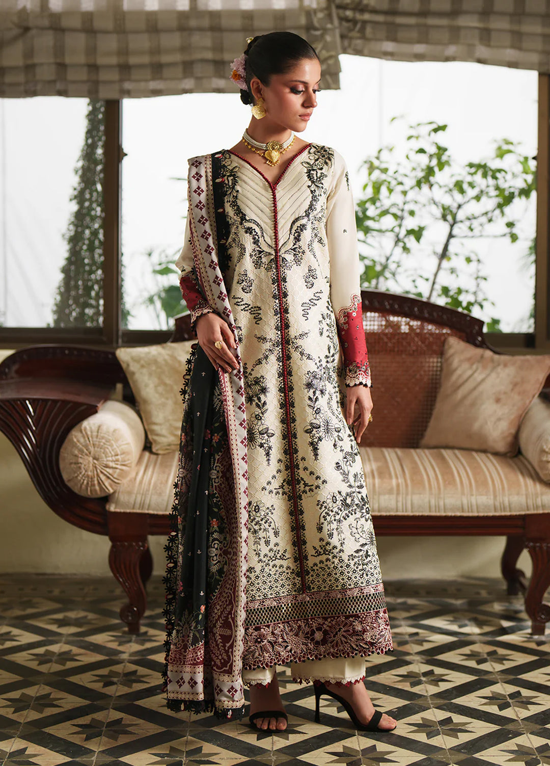 Heritage Dore by Bin Ilyas Unstitched Embroidered Lawn 3 Piece Suit BI26UHD 17-1A - Summer Collection