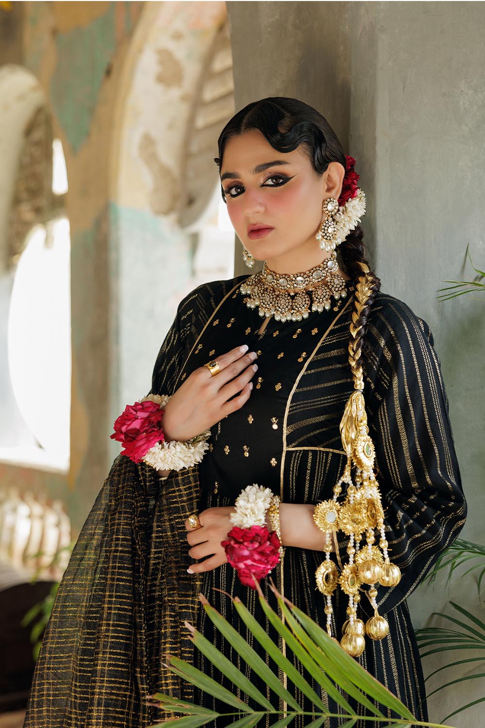 Senorita Women RTW Women Solids Black and Gold Casual Plus 3 Piece Suit Cotton Dobby LBD-02973 - Winter Collection