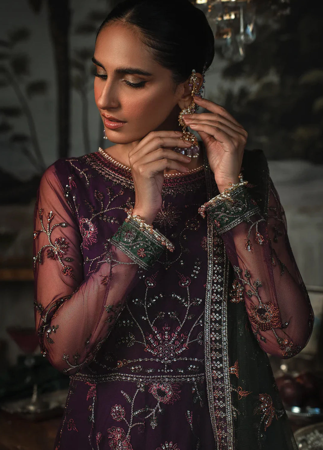 La Rosella By Zarif Embroidered Net Suits Unstitched 3 Piece ZR25UF ZLR 02 Helen - Luxury Collection