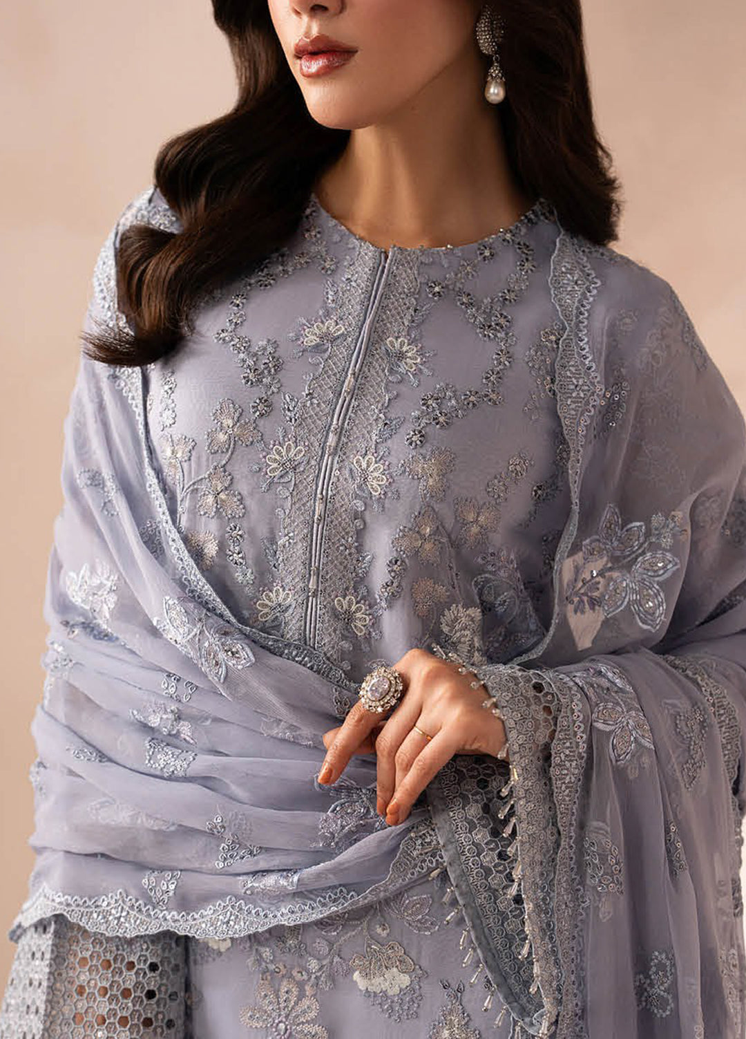 Lamisah by Lavish Premium Unstitched Embroidered Chiffon 3 Piece Suit LVP26UCL Grey Elegance - Festive Collection