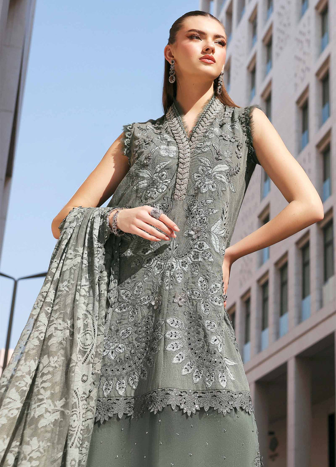Maria B Unstitched Embroidered Luxury Lawn 3 Piece Suit MB26UEL 3B - Eid Collection