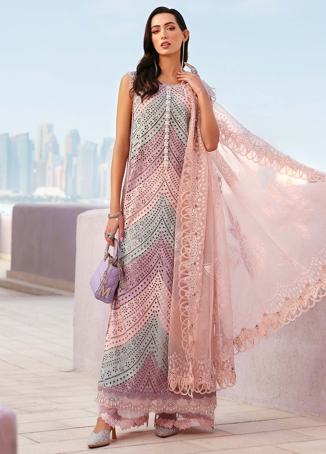 Maria B Unstitched Embroidered Luxury Lawn 3 Piece Suit MB26UEL 12B - Eid Collection