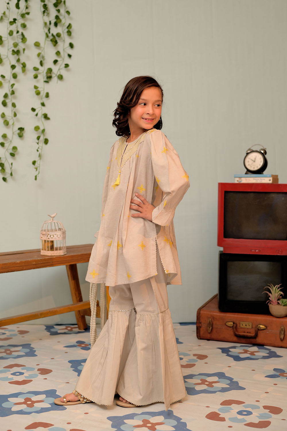Senorita Kids RTW Grey and Multicolor Casual Plus 3 Piece Suit Viscose Filament Jacquard KBD-02911 - Summer Collection