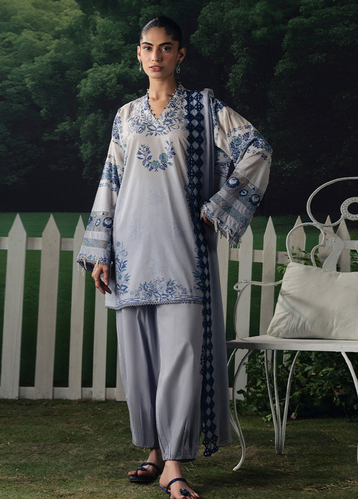 Moonsoon Edit by Cross Stitch Unstitched Printed Cambric 3 Piece Suit CS26UCM Azure Bloom - Casual Collection