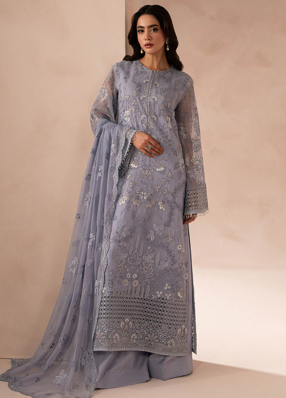 Lamisah by Lavish Premium Unstitched Embroidered Chiffon 3 Piece Suit LVP26UCL Grey Elegance - Festive Collection