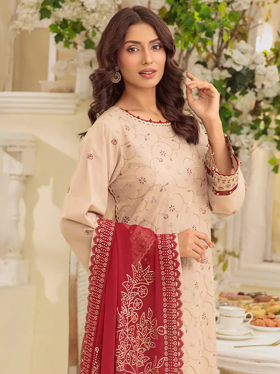 Salitex Unstitched Embroidered Cambric 3 Piece Suit UNS7MK006UT - Festive Collection