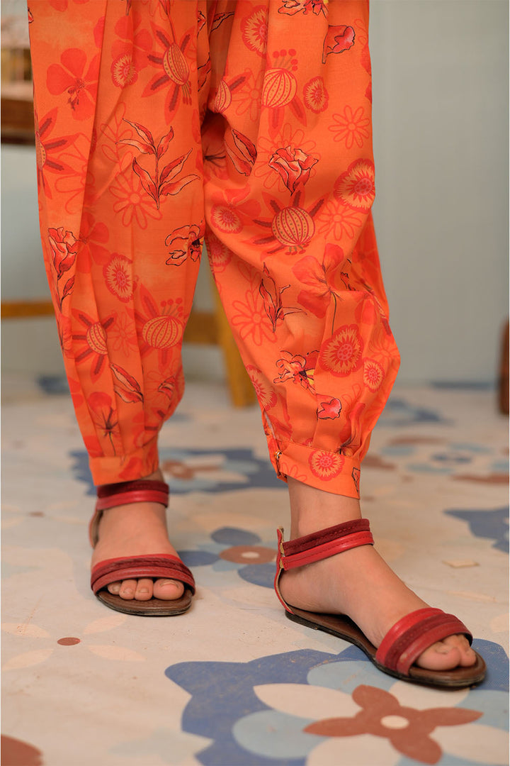 Senorita Kids RTW Orange and Multicolor Casual 2 Piece Suit Polyester Swiss Lawn KAC-02959 - Summer Collection