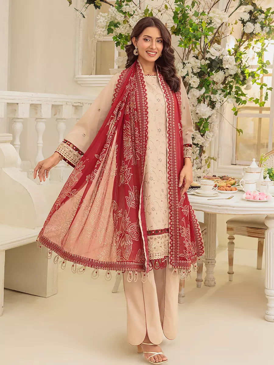 Salitex Unstitched Embroidered Cambric 3 Piece Suit UNS7MK006UT - Festive Collection