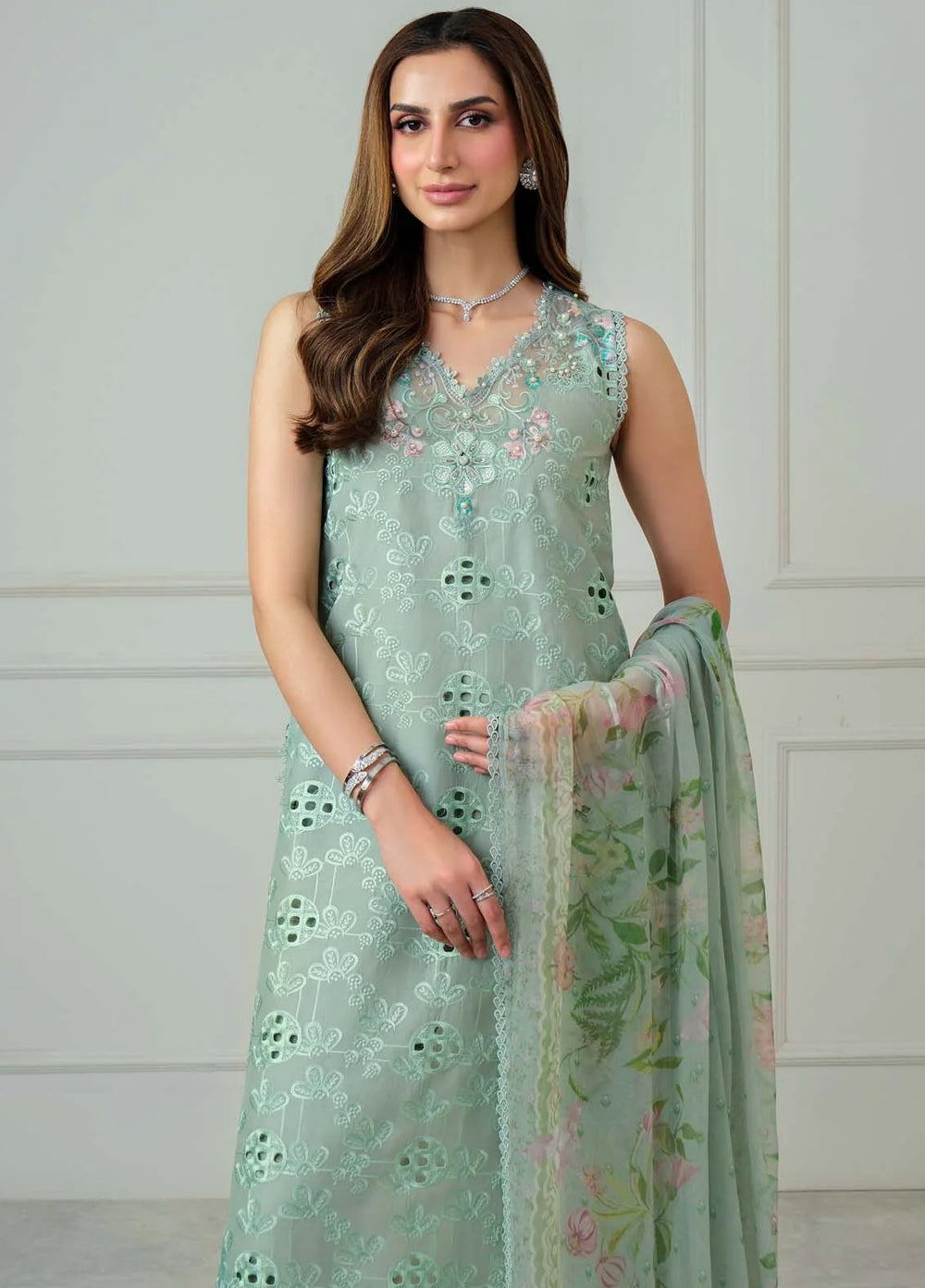 Noor by Saadia Asad Unstitched Embroidered Luxury Lawn 3 Piece Suit SA26UNL D7B-FLORINE - Eid Collection