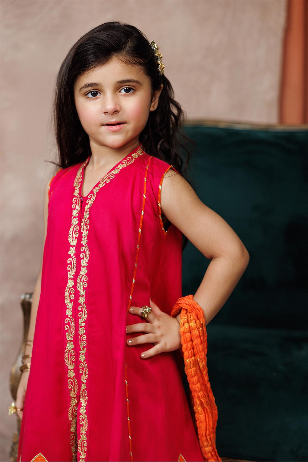 Senorita Kids RTW Shocking Pink and Multicolor Formal 3 Piece Suit Viscose Raw-Silk KDD-03107 - Summer Collection