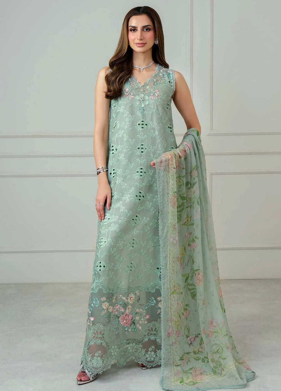 Noor by Saadia Asad Unstitched Embroidered Luxury Lawn 3 Piece Suit SA26UNL D7B-FLORINE - Eid Collection