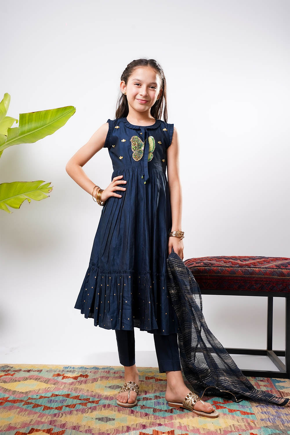Senorita Girls RTW Embroidered Chambray 3 Piece Suit KDD-03236 Eid Collection
