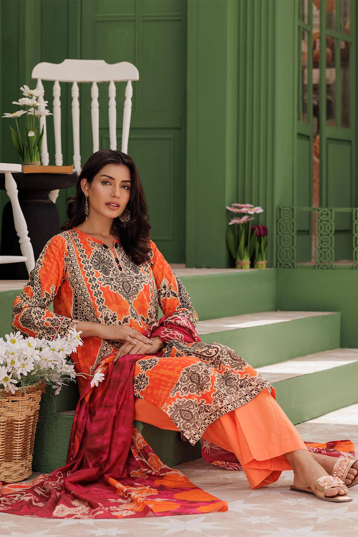 Senorita Women RTW Women Orange and Multicolor Casual 3 Piece Suit Cotton Lawn Printed LAD-03012 - Summer Collection