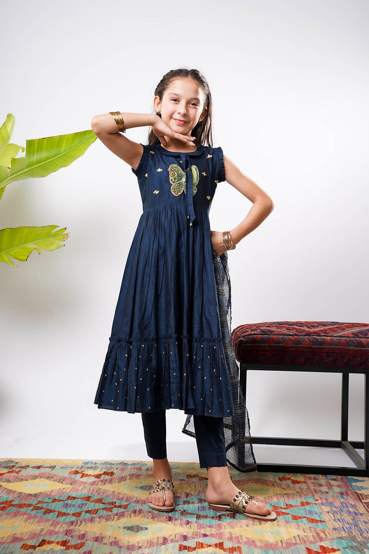 Senorita Girls RTW Embroidered Chambray 3 Piece Suit KDD-03236 Eid Collection