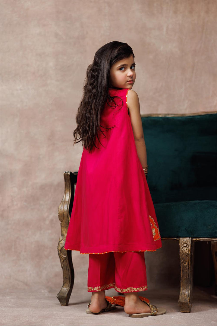 Senorita Kids RTW Shocking Pink and Multicolor Formal 3 Piece Suit Viscose Raw-Silk KDD-03107 - Summer Collection