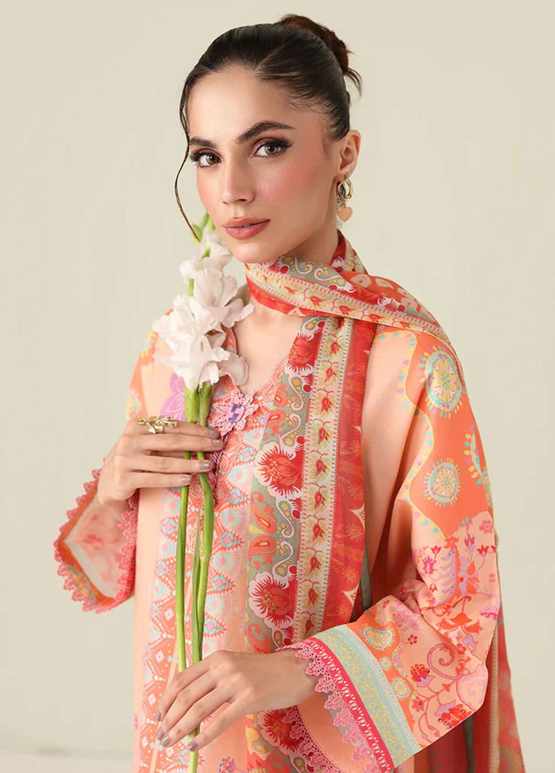 Rosette by Roheenaz Unstitched Lawn Embroidered 3 Piece Suit RNZ26UR Warm Horizon-5B - Summer Collection