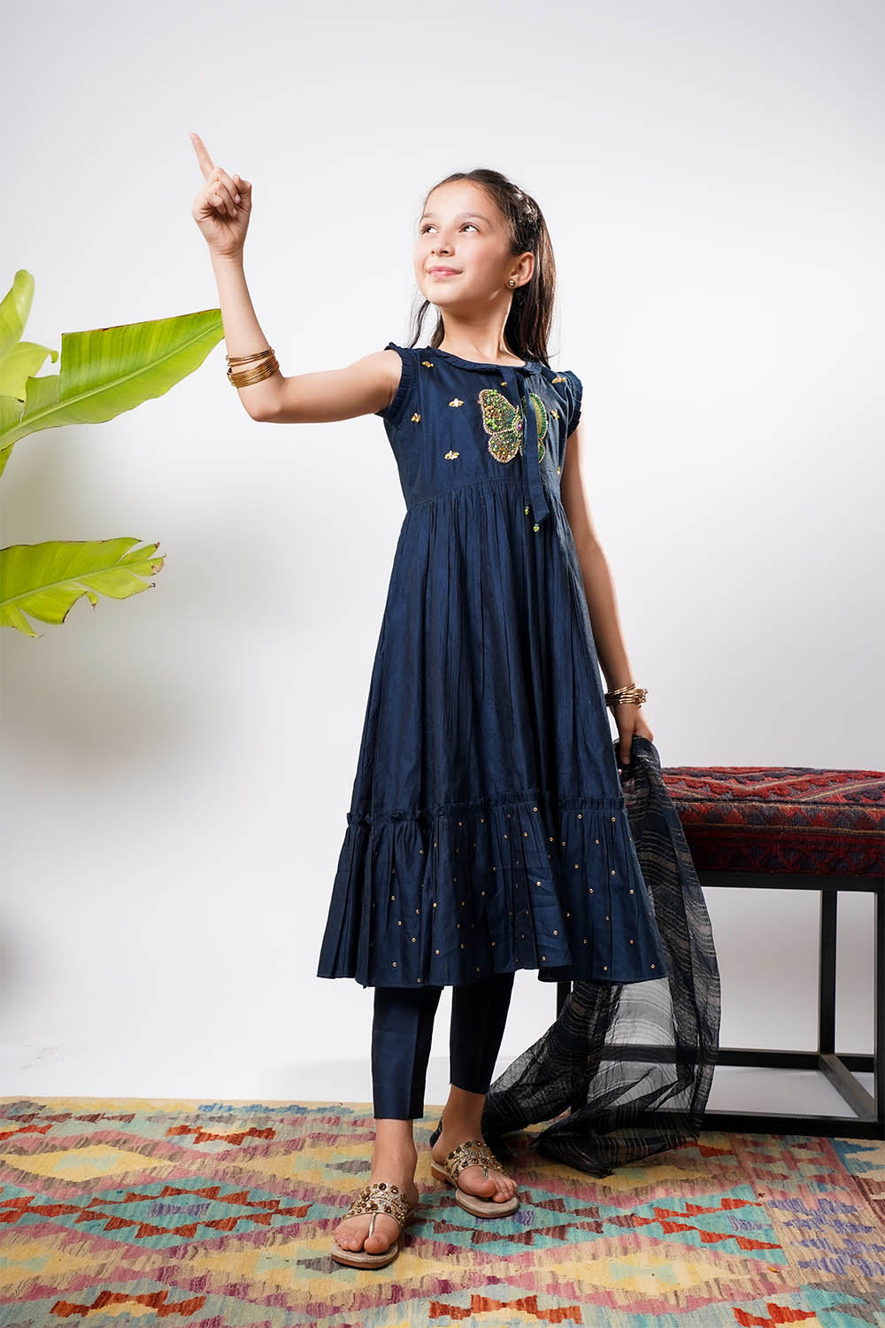 Senorita Girls RTW Embroidered Chambray 3 Piece Suit KDD-03236 Eid Collection