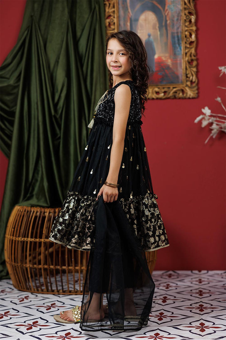 Senorita Kids RTW Black and Gold Formal 3 Piece Suit Polyester Organza Jacquard KDD-03019 - Summer Collection