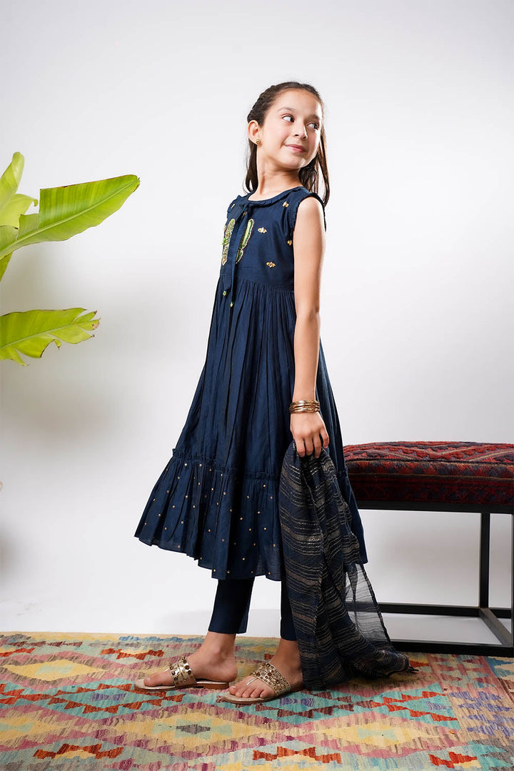 Senorita Girls RTW Embroidered Chambray 3 Piece Suit KDD-03236 Eid Collection