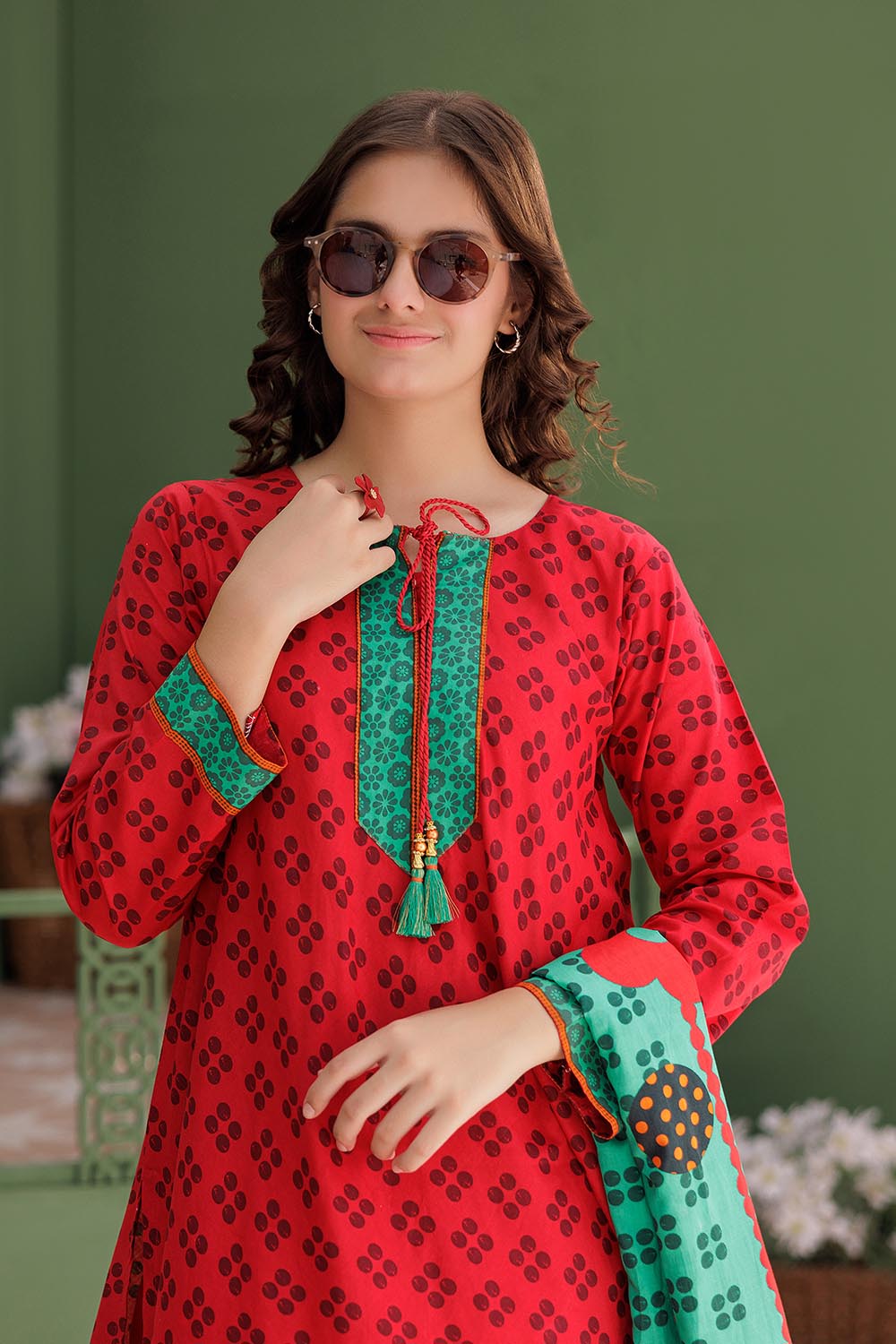 Senorita Girls Ready to Wear Girls Red and Multicolor Casual 3 Piece Suit Cotton Lawn Printed GAD-03058 - Summer Collection