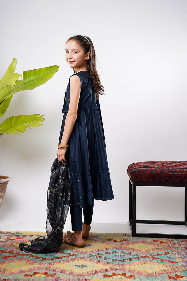 Senorita Girls RTW Embroidered Chambray 3 Piece Suit KDD-03236 Eid Collection
