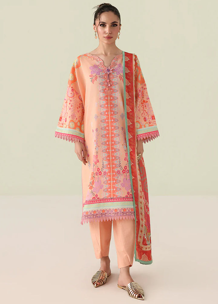 Rosette by Roheenaz Unstitched Lawn Embroidered 3 Piece Suit RNZ26UR Warm Horizon-5B - Summer Collection
