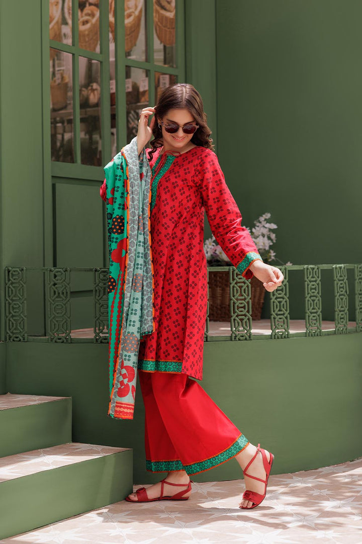 Senorita Girls Ready to Wear Girls Red and Multicolor Casual 3 Piece Suit Cotton Lawn Printed GAD-03058 - Summer Collection