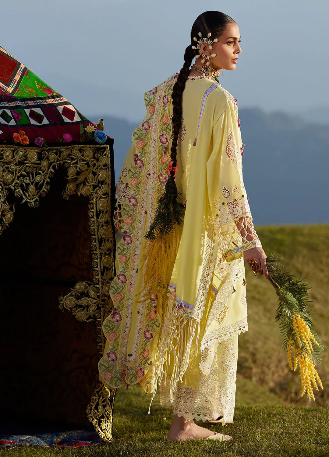 Kashmee Legacy by Elan Unstitched Embroidered Slub Lawn 3 Piece Suit EL26ULKL Neelune EL26-05A - Festive Collection