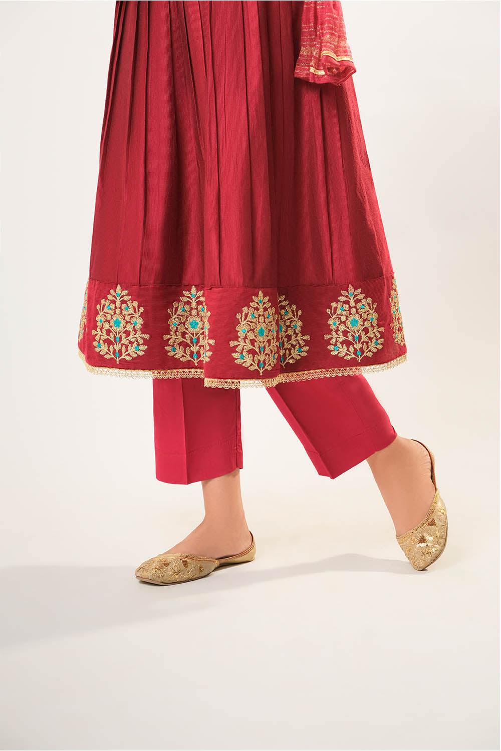Senorita Kids RTW Kids formal clothes Maroon and Gold Formal 3 Piece Suit Viscose Chambray Katan KDD-03070 - Summer Collection