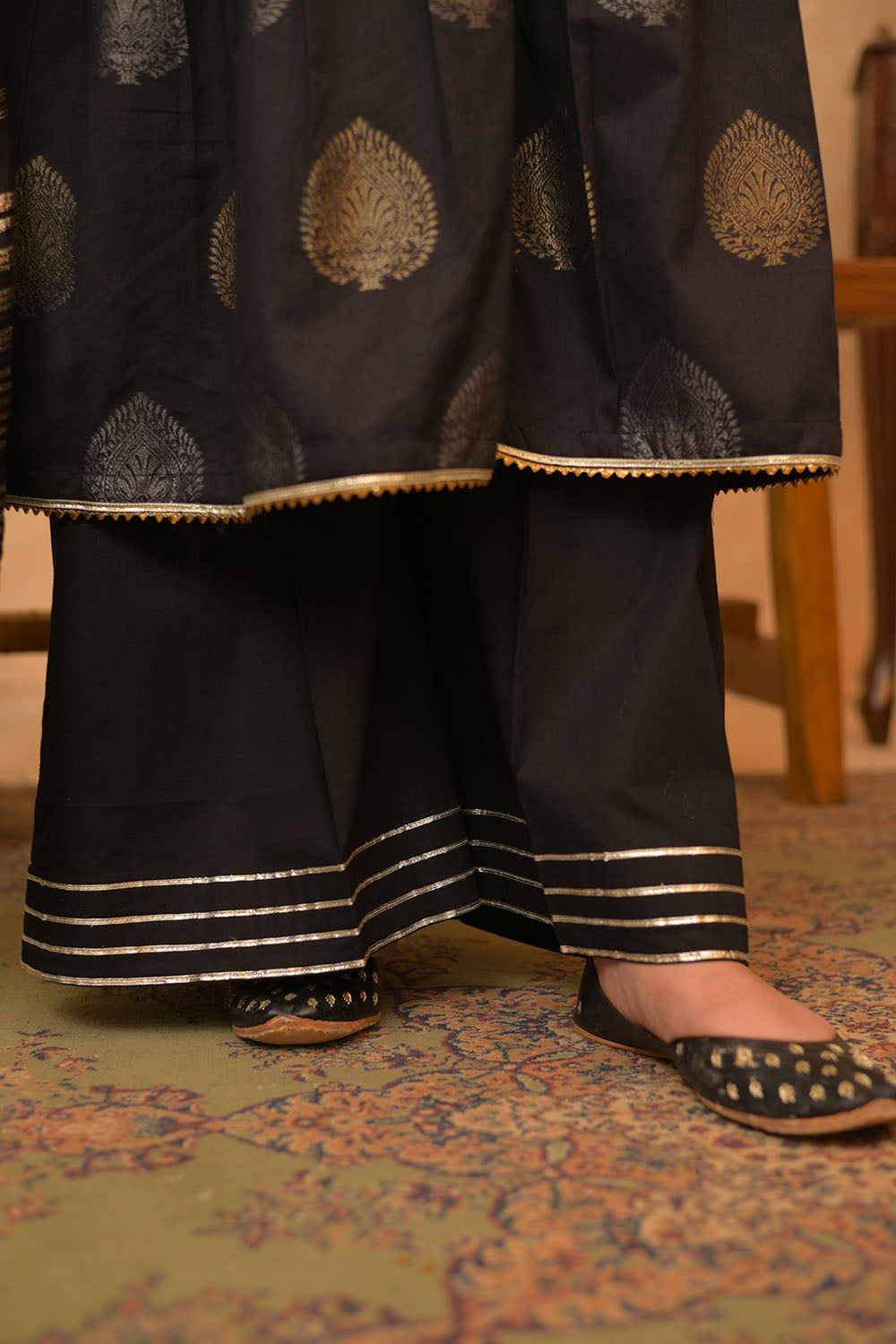 Senorita Women RTW Women Embroidered Black and Gold Casual Plus 3 Piece Suit Cotton Jacquard LBD-02861 - Summer Collection