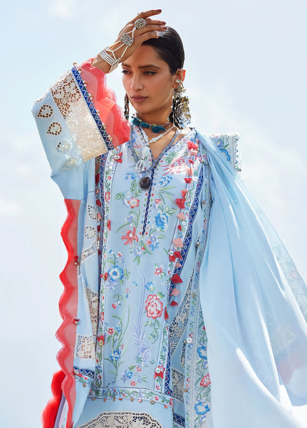 Kashmee Legacy by Elan Unstitched Embroidered Slub Lawn 3 Piece Suit EL26ULKL Neelune EL26-05B - Festive Collection