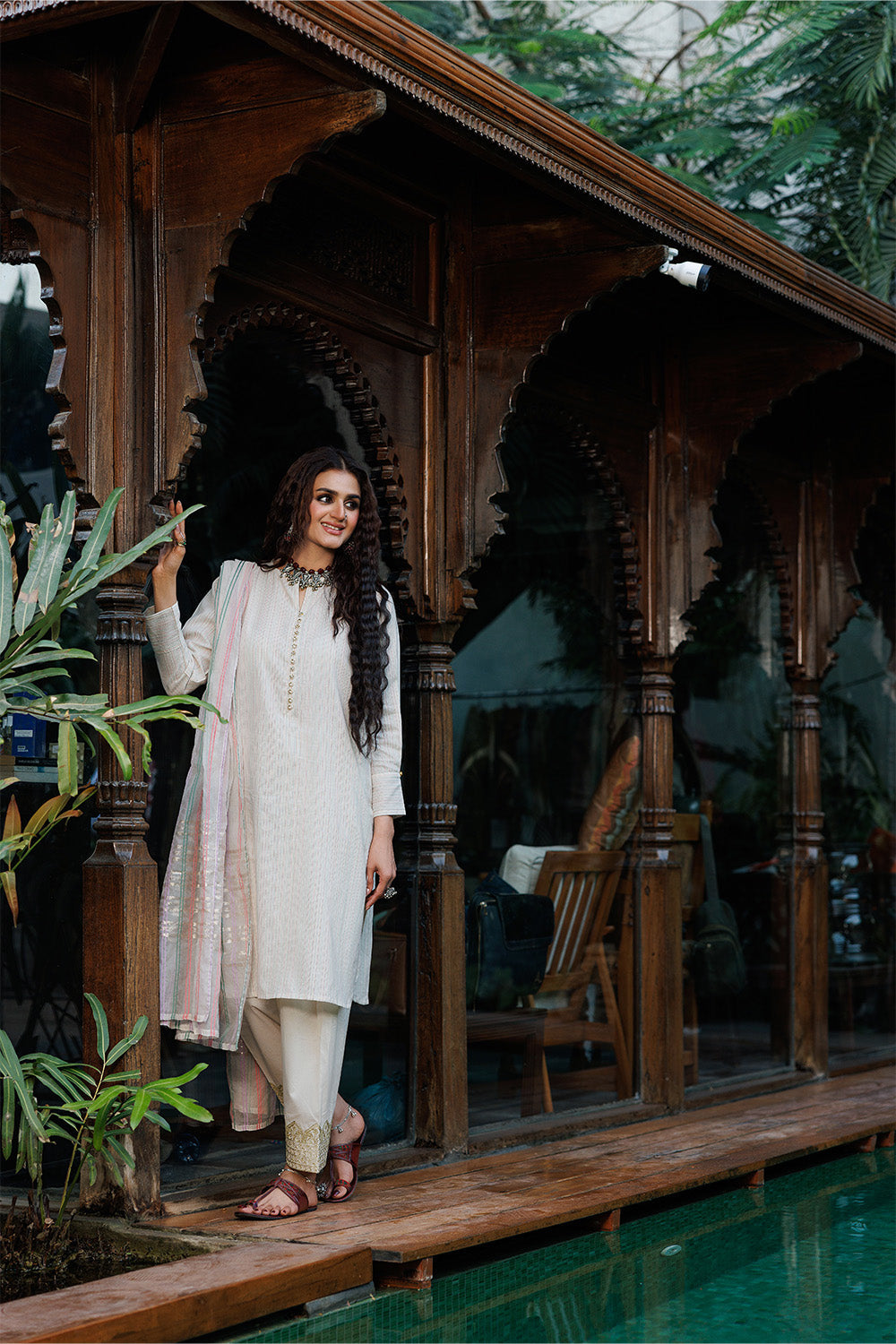 Senorita Women RTW Women Solids Off white Multicolor Casual plus 3 Piece Suit Cotton Dobby Jacquard LBD-02626 - Winter Collection