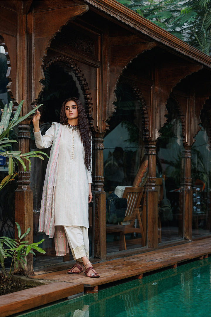 Senorita Women RTW Women Solids Off white Multicolor Casual plus 3 Piece Suit Cotton Dobby Jacquard LBD-02626 - Winter Collection