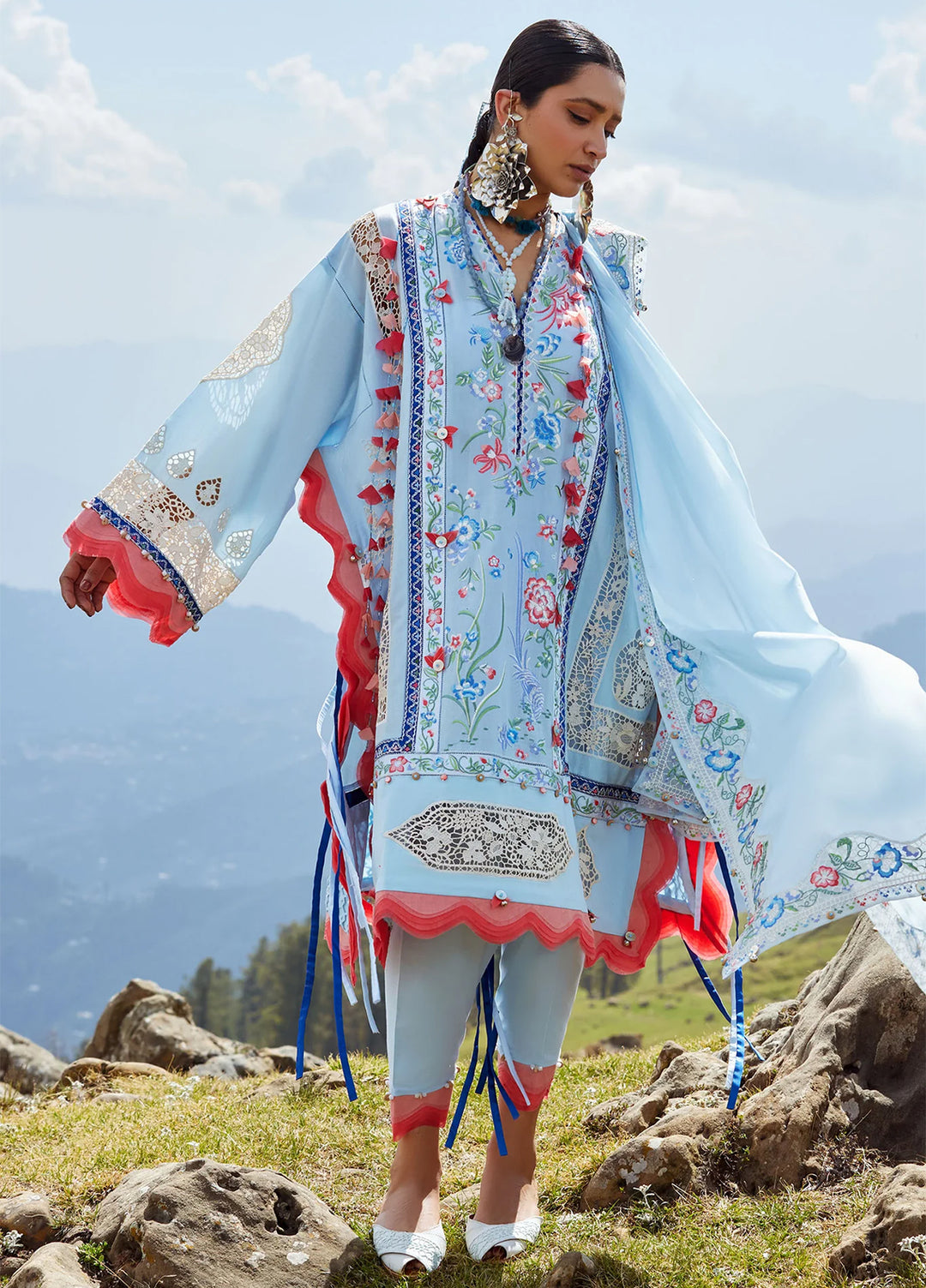 Kashmee Legacy by Elan Unstitched Embroidered Slub Lawn 3 Piece Suit EL26ULKL Neelune EL26-05B - Festive Collection