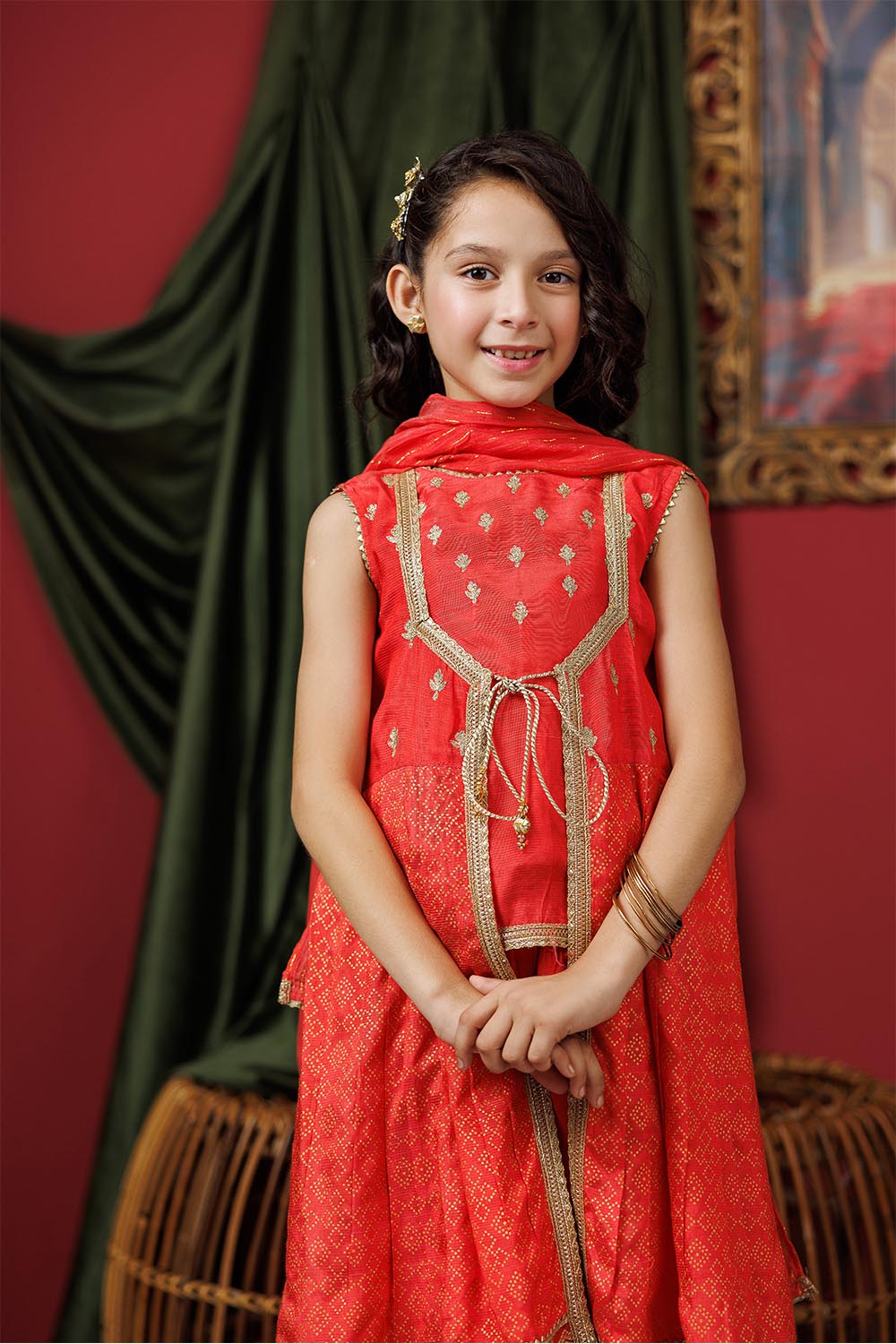 Senorita Kids RTW Dark Peach and Gold Formal 3 Piece Suit Viscose Raw-Silk KDD-03072 - Summer Collection