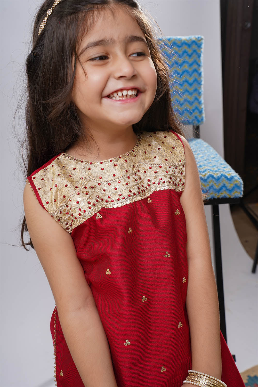 Senorita Girls RTW Embroidered Chambray 3 Piece Suit KDD-03240 Eid Collection
