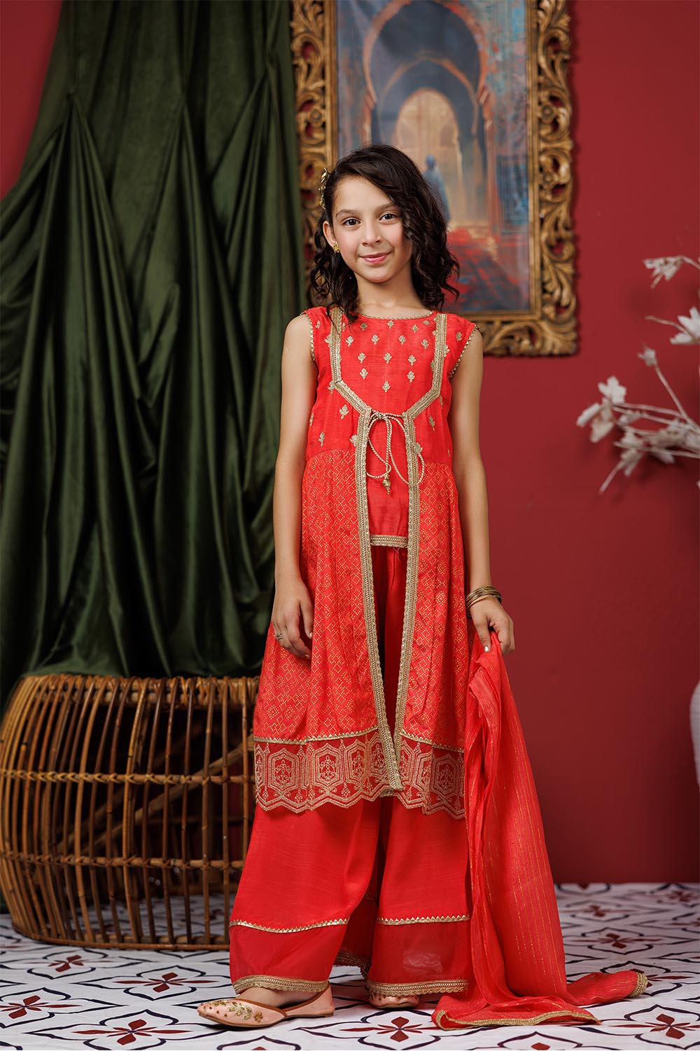 Senorita Kids RTW Dark Peach and Gold Formal 3 Piece Suit Viscose Raw-Silk KDD-03072 - Summer Collection