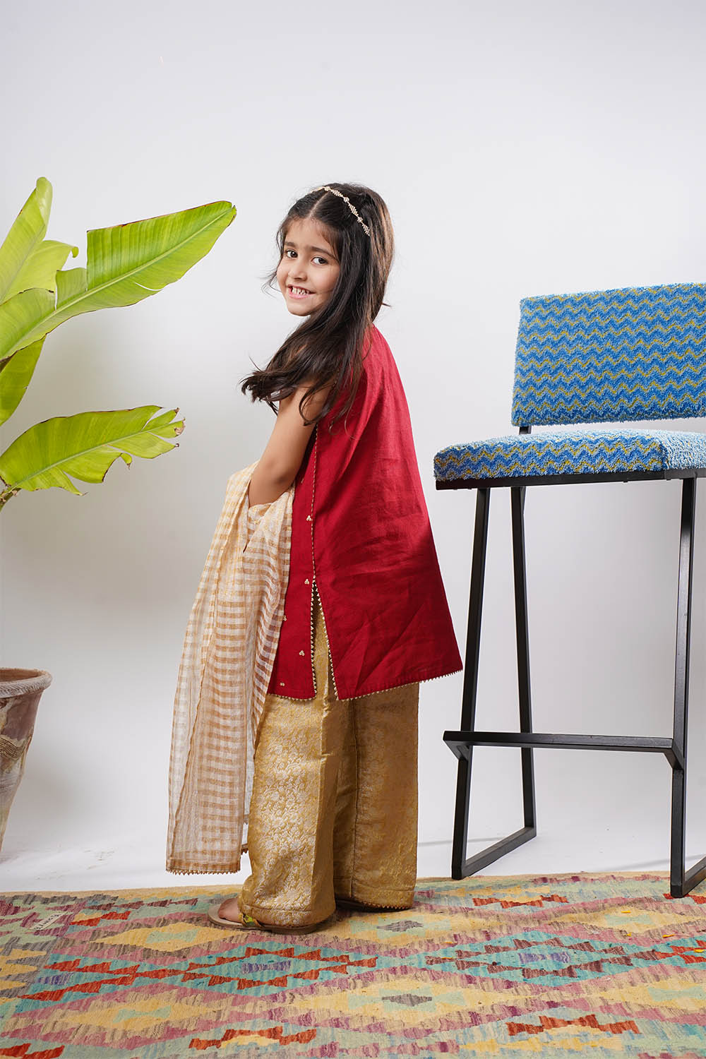 Senorita Girls RTW Embroidered Chambray 3 Piece Suit KDD-03240 Eid Collection