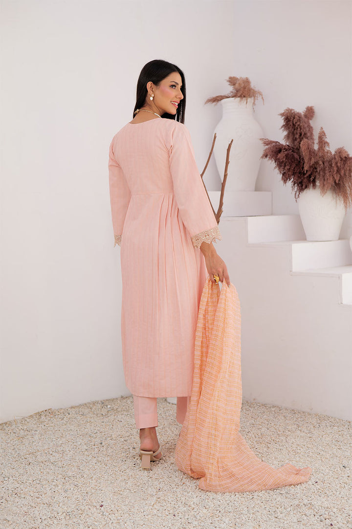 Senorita Women RTW Women Solids Peach and Gold Casual Plus 3 Piece Suit Cotton Dobby LBD-02972 - Winter Collection