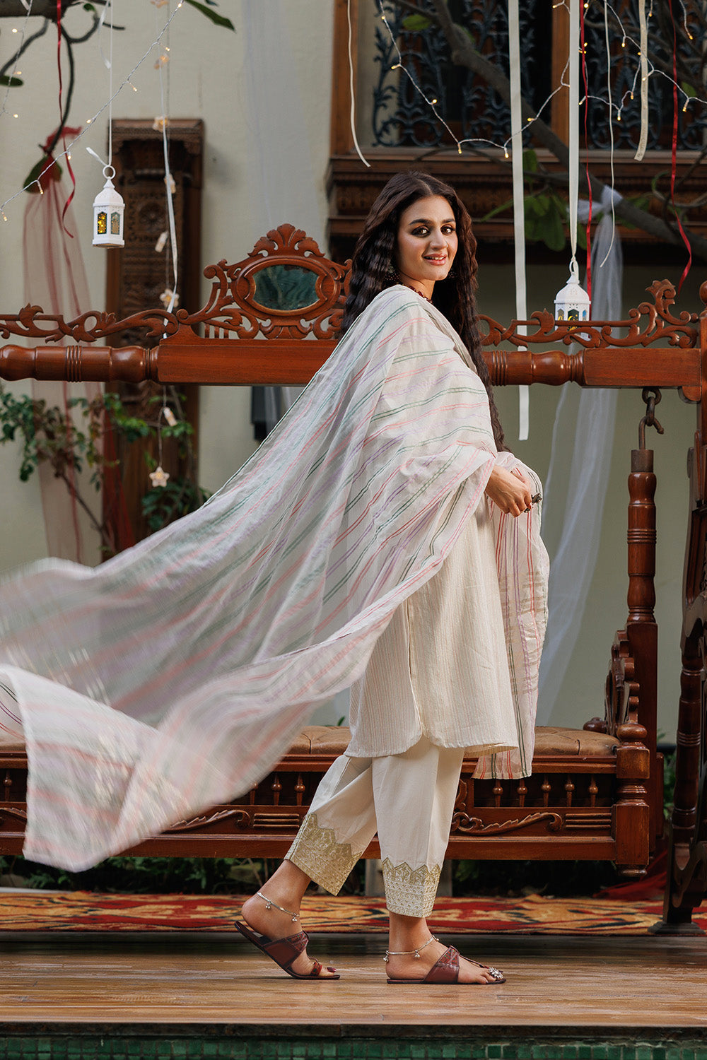 Senorita Women RTW Women Solids Off white Multicolor Casual plus 3 Piece Suit Cotton Dobby Jacquard LBD-02626 - Winter Collection