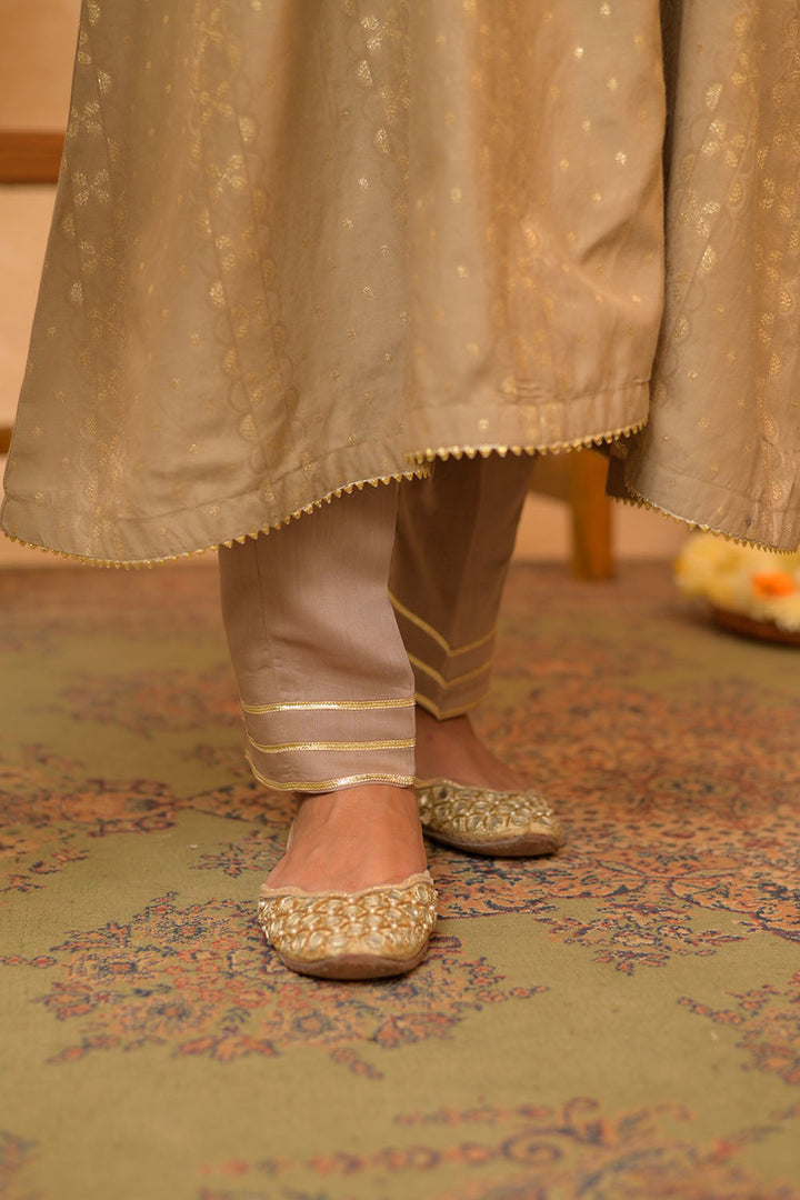 Senorita Women RTW Women Solids Beige and Gold Casual Plus 3 Piece Suit Cotton Viscose Filament Jacquard LBD-02868 - Winter Collection